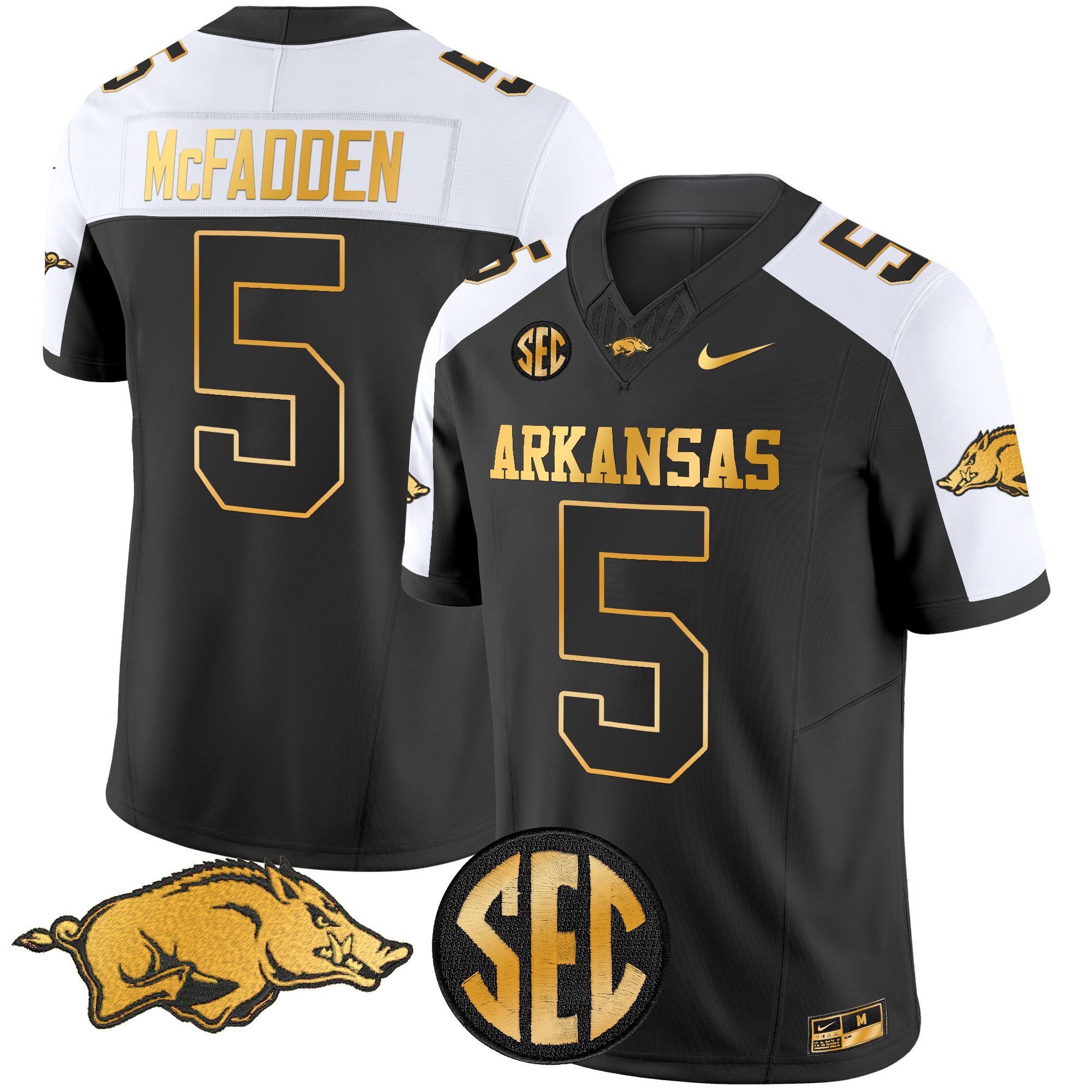 Men Arkansas Razorbacks #5 Mcfadden Black Nike 2024 Gold Vapor Limited NCAA Jersey->->NCAA Jersey